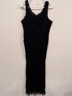 Vtg Y2K Textured Slip Maxi Dress Black Lace Sheer Whimsigoth Dark Fairy Grunge